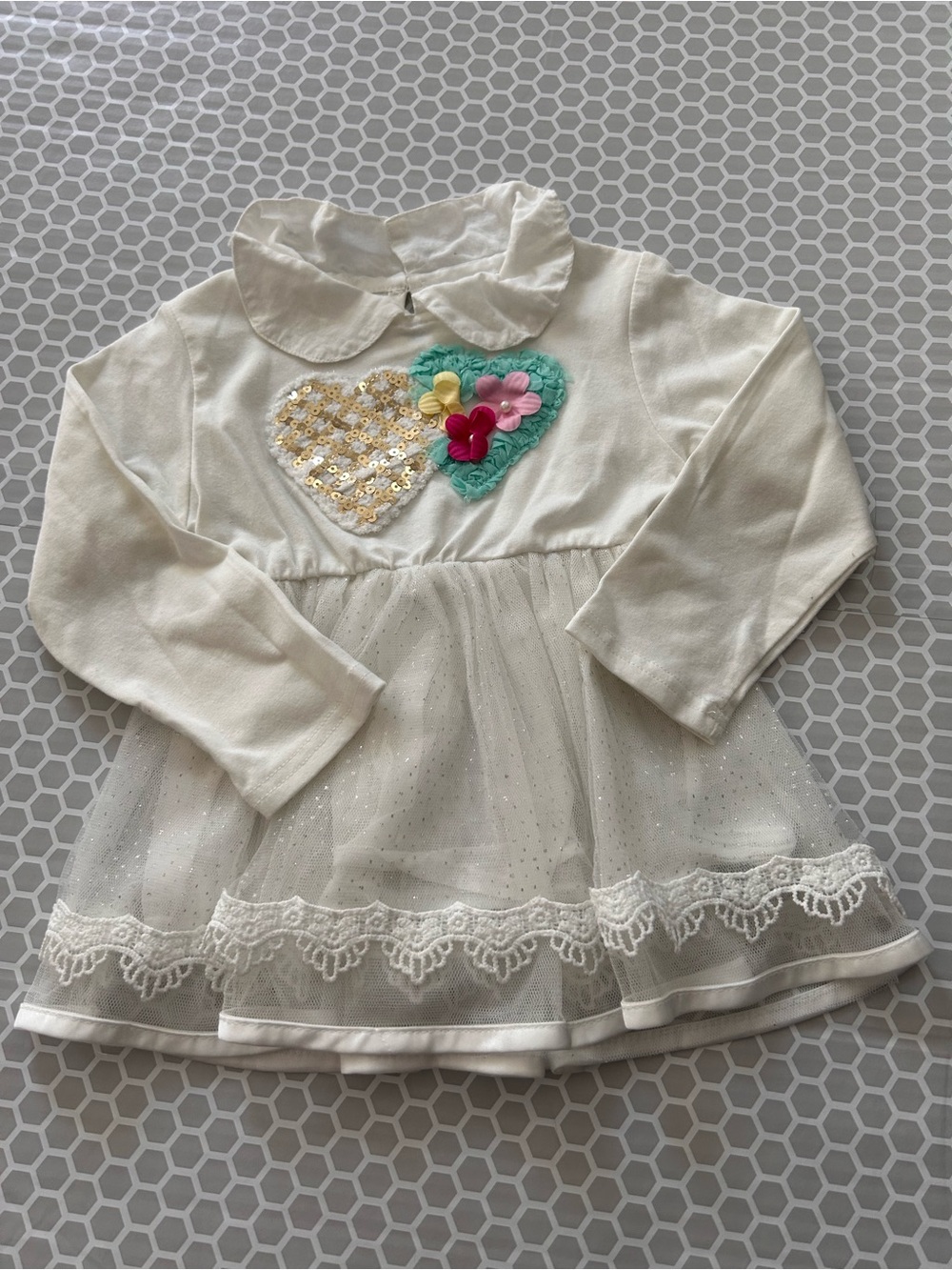 Navy Denim 3-Piece Outfit with White Floral Lace. Size 3T - Picture 3 of 11